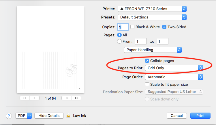 Print Settings Dialog - Print odd or even pages
